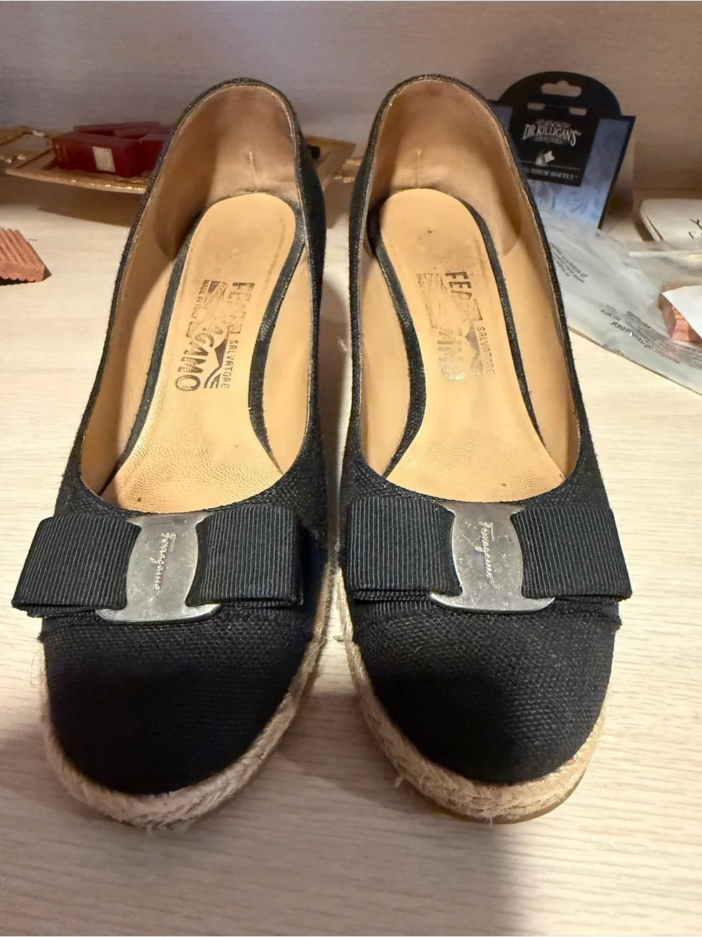 Wedge Espadrille Pumps with Bow Detail - Black